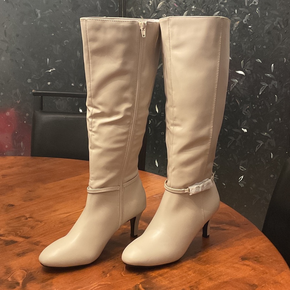 Karen Scott Tall Beige Knee Boots with Slim Heel